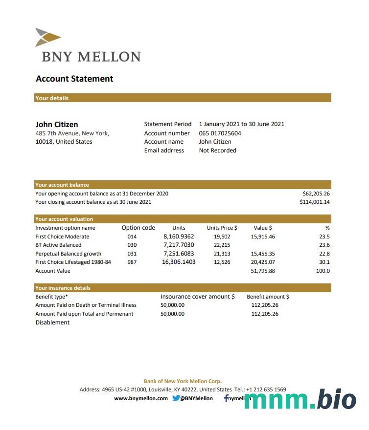 Wyciąg bankowy USA Bank of America, szablon Word i PDF, 10 stron